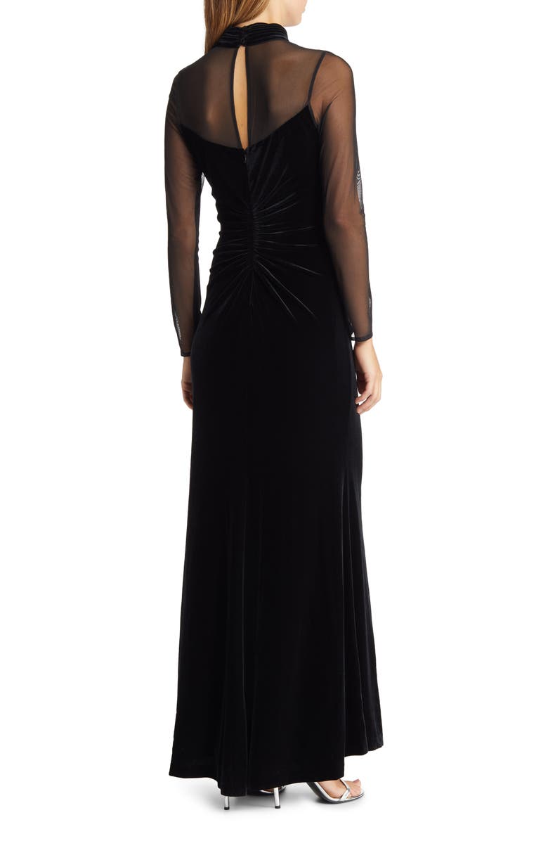 Eliza J Mock Neck Long Sleeve Mixed Media Velvet Gown, Alternate, color, 