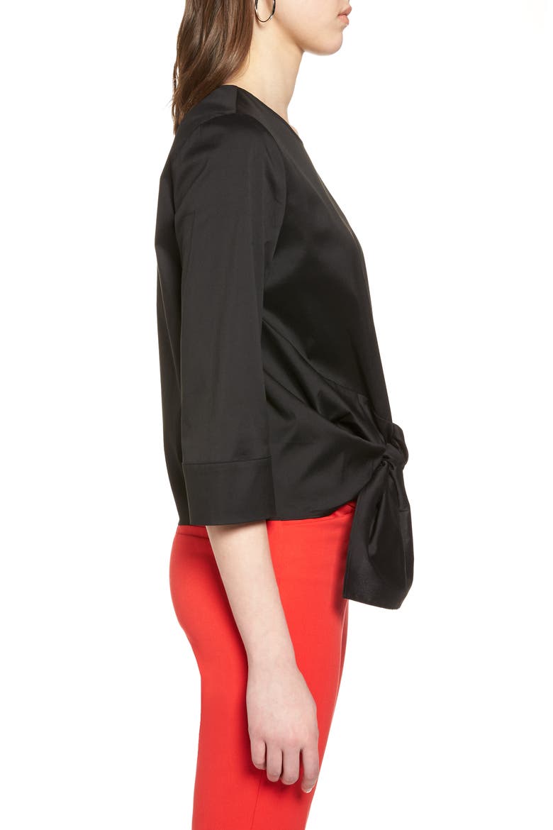 TIE FRONT BLOUSE, Alternate, color, BLACK