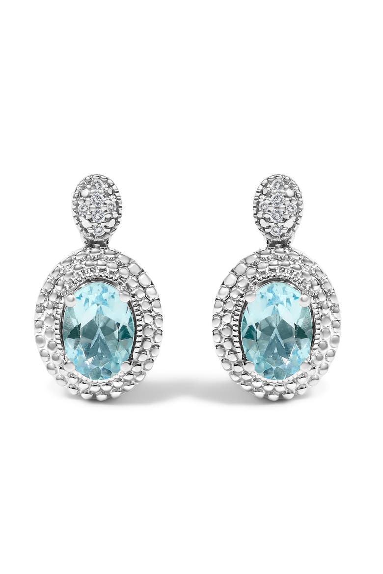 Silver Diamond Accent and Topaz with Beaded Halo Drop Stud Earrings, Main, color, White