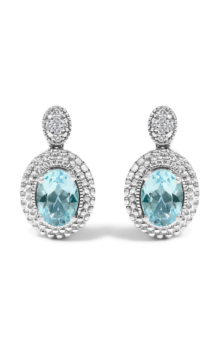 Haus of Brilliance Silver Diamond Accent and Topaz with Beaded Halo Drop Stud Earrings, Main, color, White