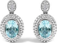 Haus of Brilliance Silver Diamond Accent and Topaz with Beaded Halo Drop Stud Earrings