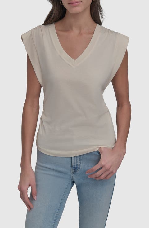 V-Neck Ruched Shoulder Top