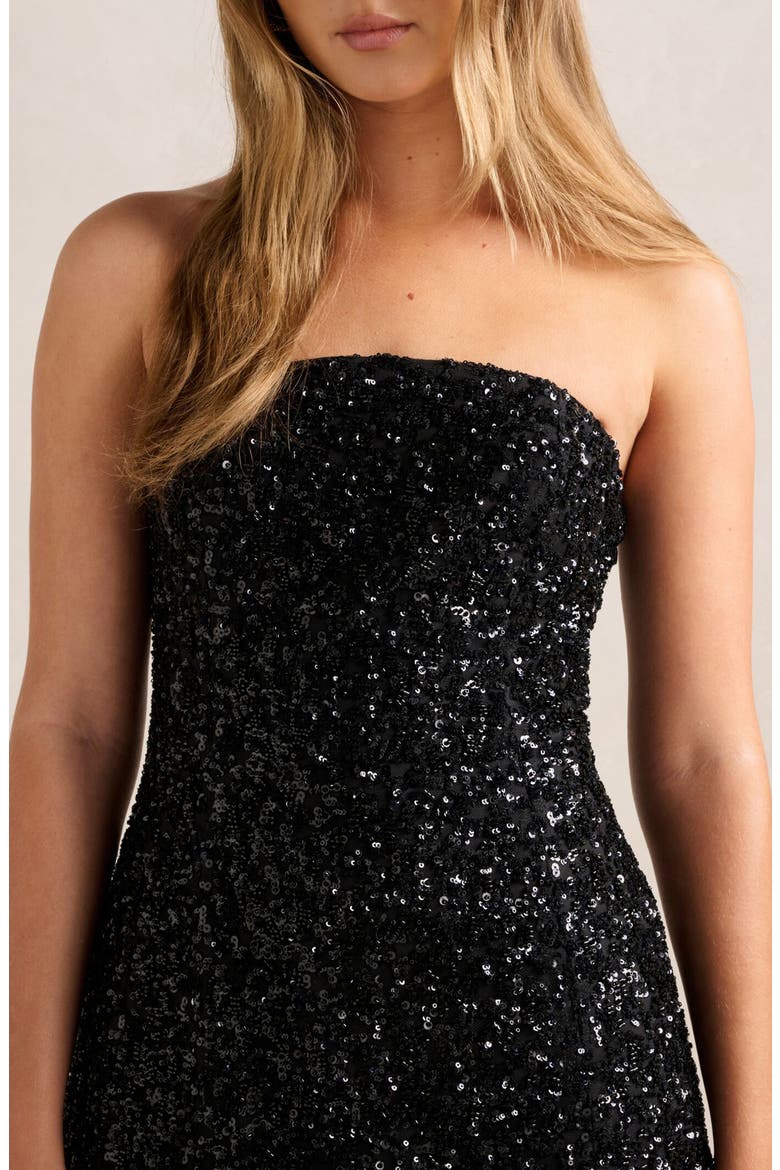 Elysia Sequin Strapless Minidress, Alternate, color, BLACK