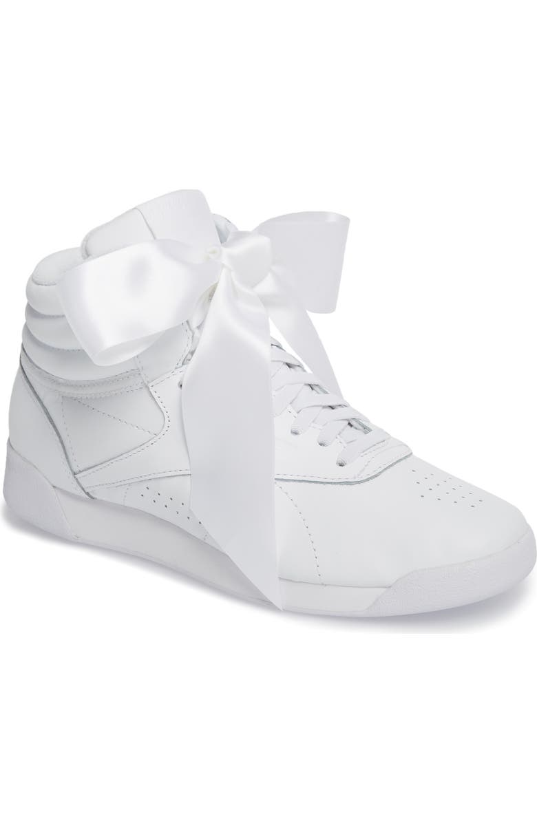 Reebok Freestyle Hi Satin Bow Sneaker, Main, color,