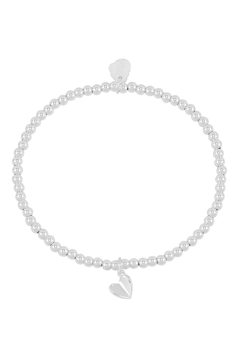 Sienna Folded Heart Beaded Stretch Bracelet, Alternate, color, SILVER