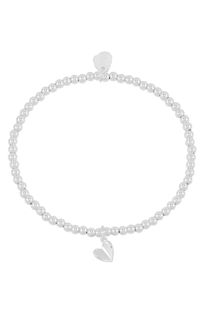 Estella Bartlett Sienna Folded Heart Beaded Stretch Bracelet, Alternate, color, Silver