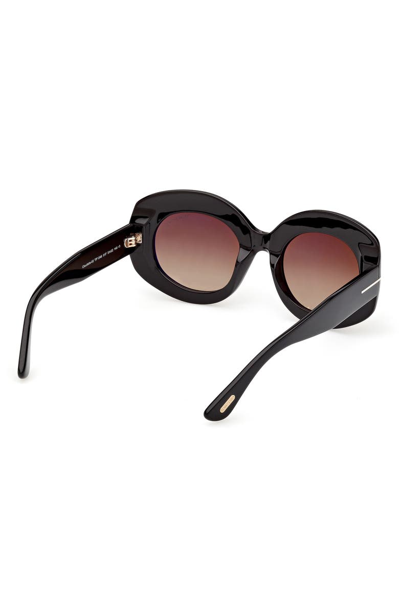 TOM FORD Claudette 51mm Round Sunglasses, Alternate, color, Black / Gradient Brown Lens