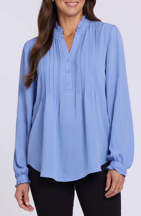 Pleated Yoke Long Sleeve Peasant Blouse