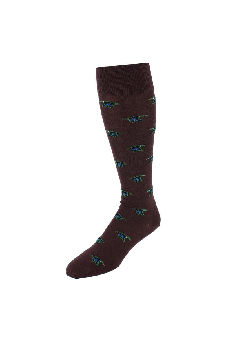 Flying South Mallard Ducks Novelty Merino Wool Over the Calf Socks, Main, color, Brown
