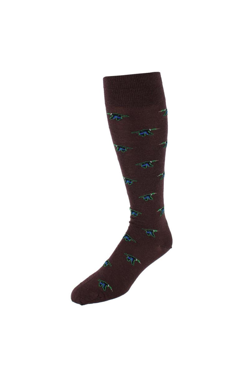 Trafalgar Flying South Mallard Ducks Novelty Merino Wool Over the Calf Socks, Main, color, Brown