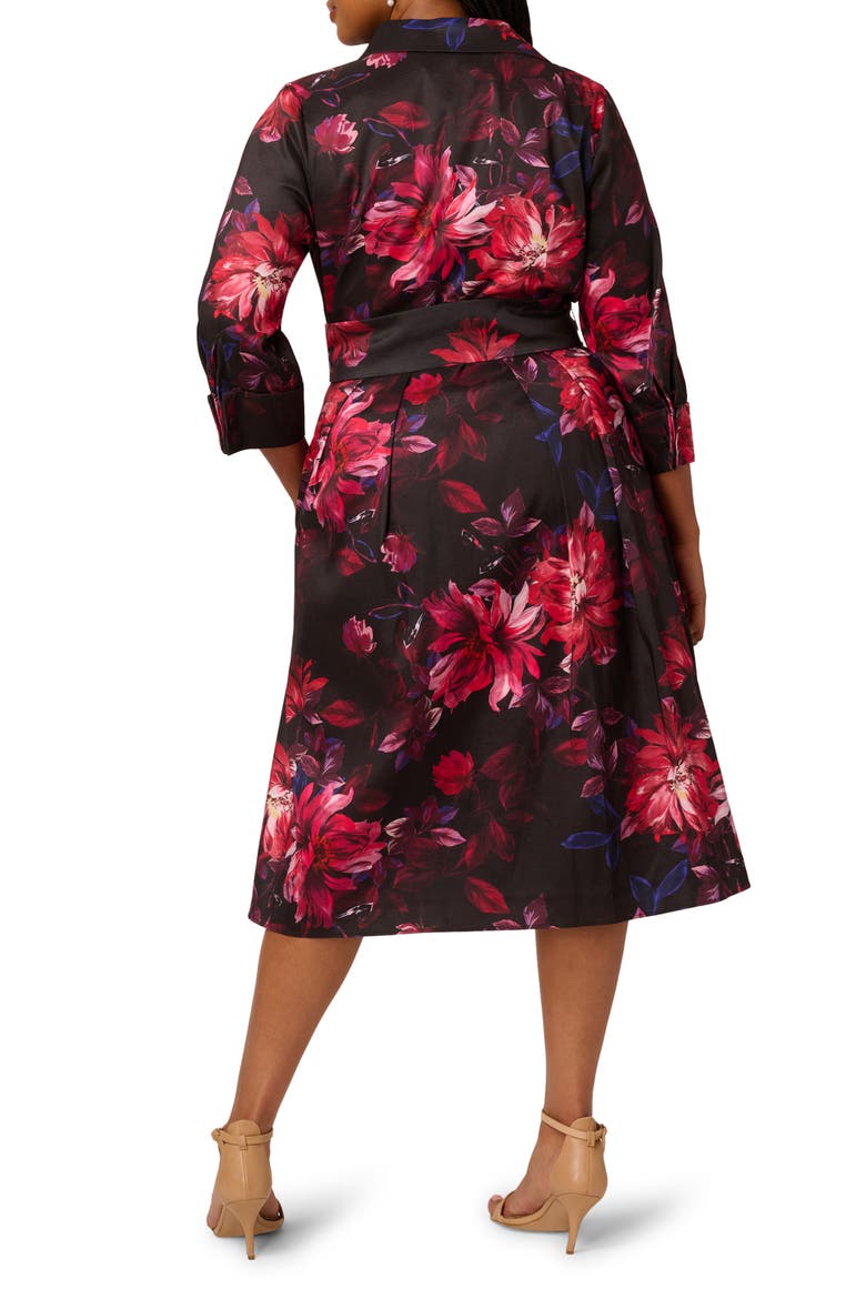 Print Long Sleeve Taffeta Shirtdress, Alternate, color, BLACK MULTI