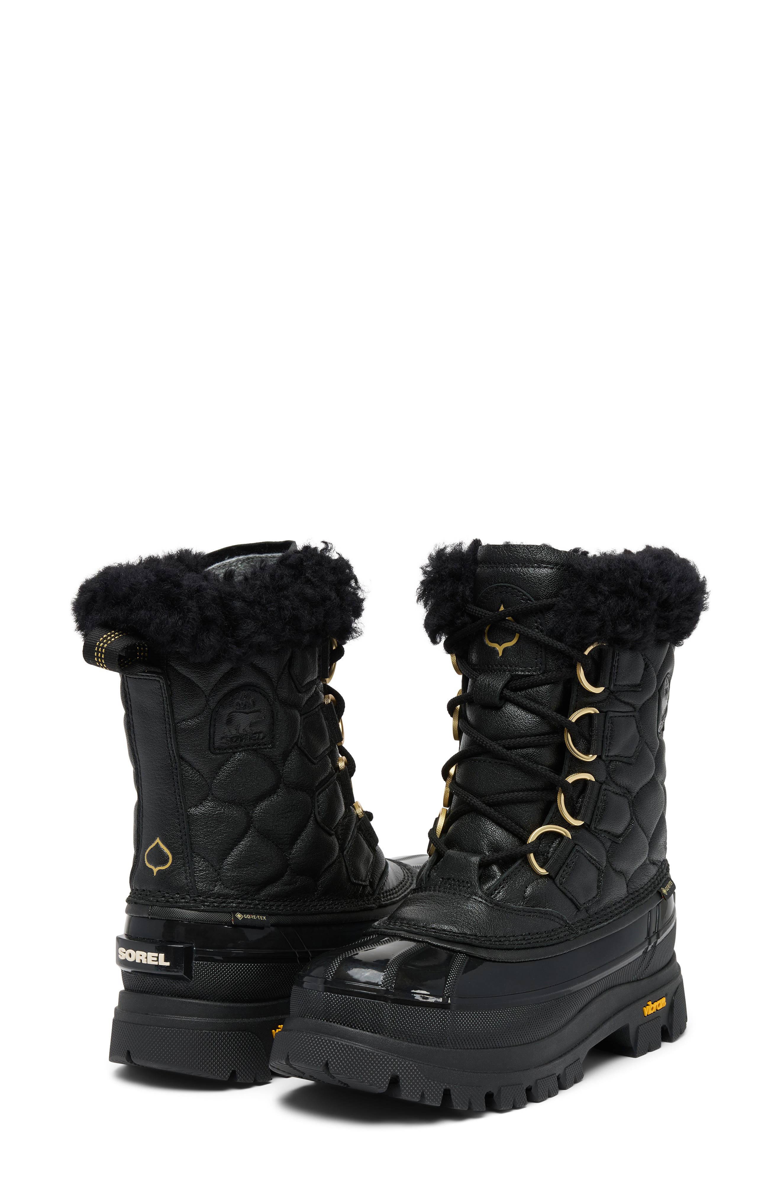 SOREL Caribou Horizon<sup
™</sup
 Quilted Waterproof Boot, Alternate, color, Black/ True Gold