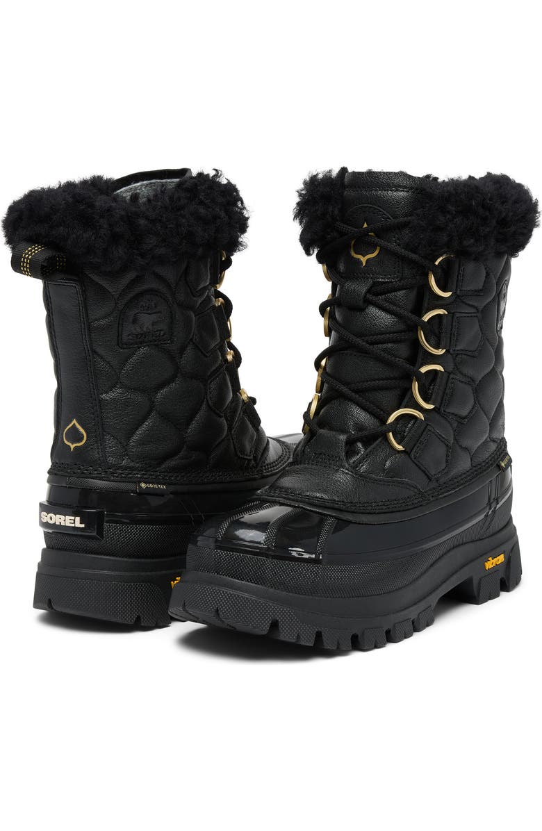 SOREL Caribou Horizon<sup>™</sup> Quilted Waterproof Boot, Alternate, color, Black/ True Gold