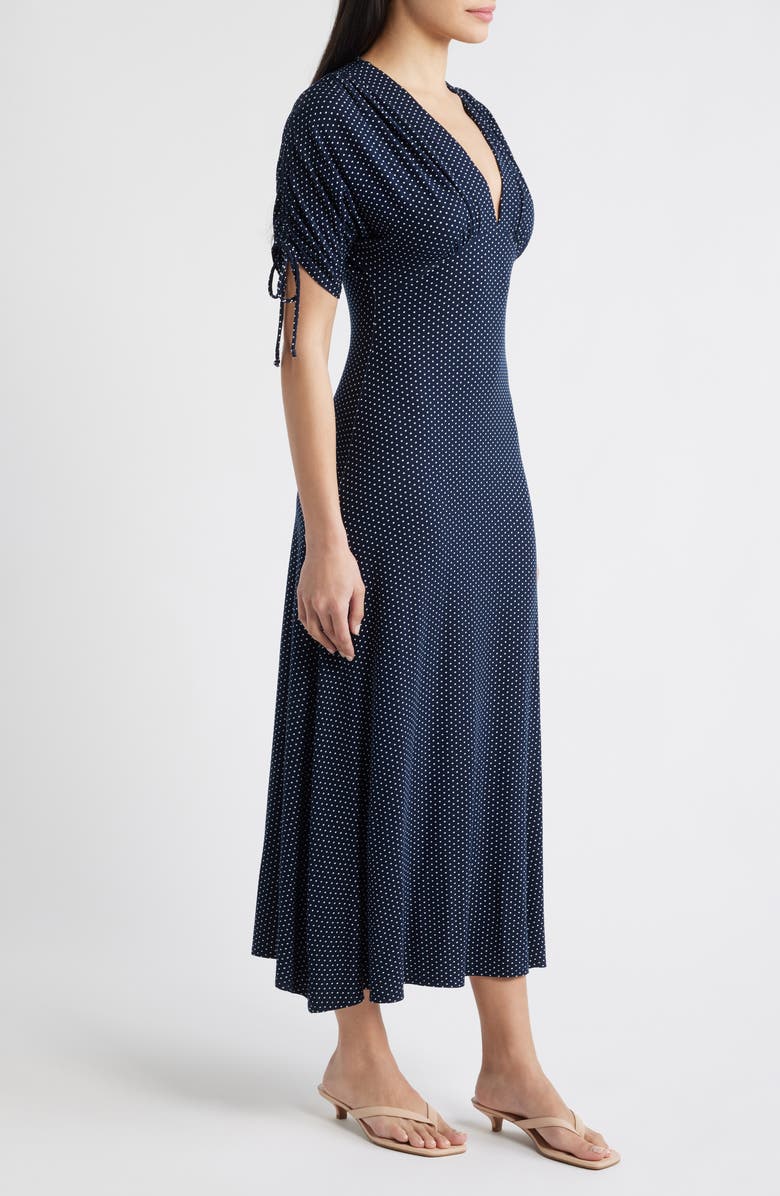 Loveappella Ruched Sleeve Empire Waist Maxi Dress, Alternate, color, Navy