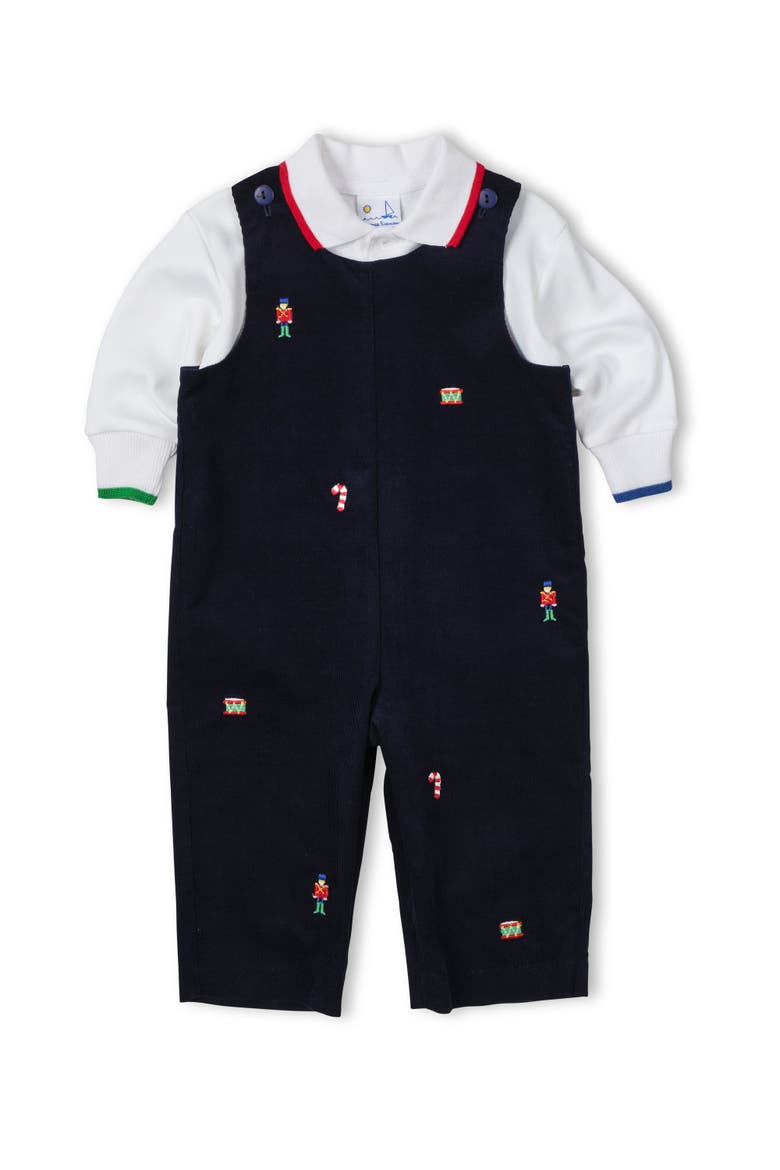 Corduroy Longall With Allover Embroidery, Alternate, color, Navy, Red, Green, White