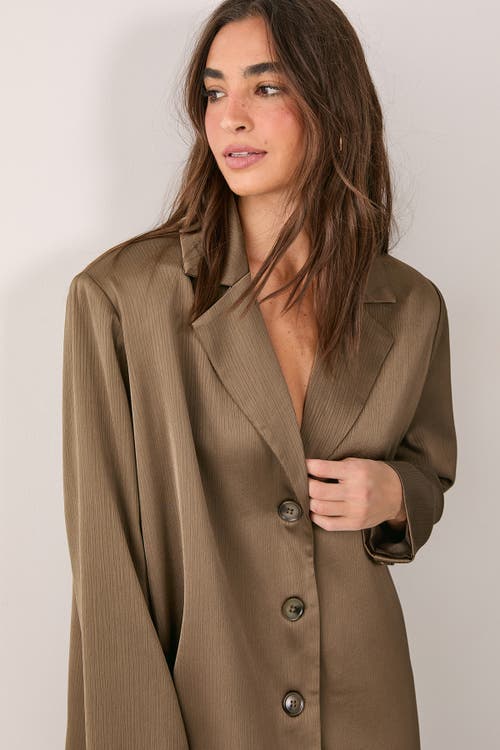 Nasty Gal Satin Pleated Oversized Blazer In Brown