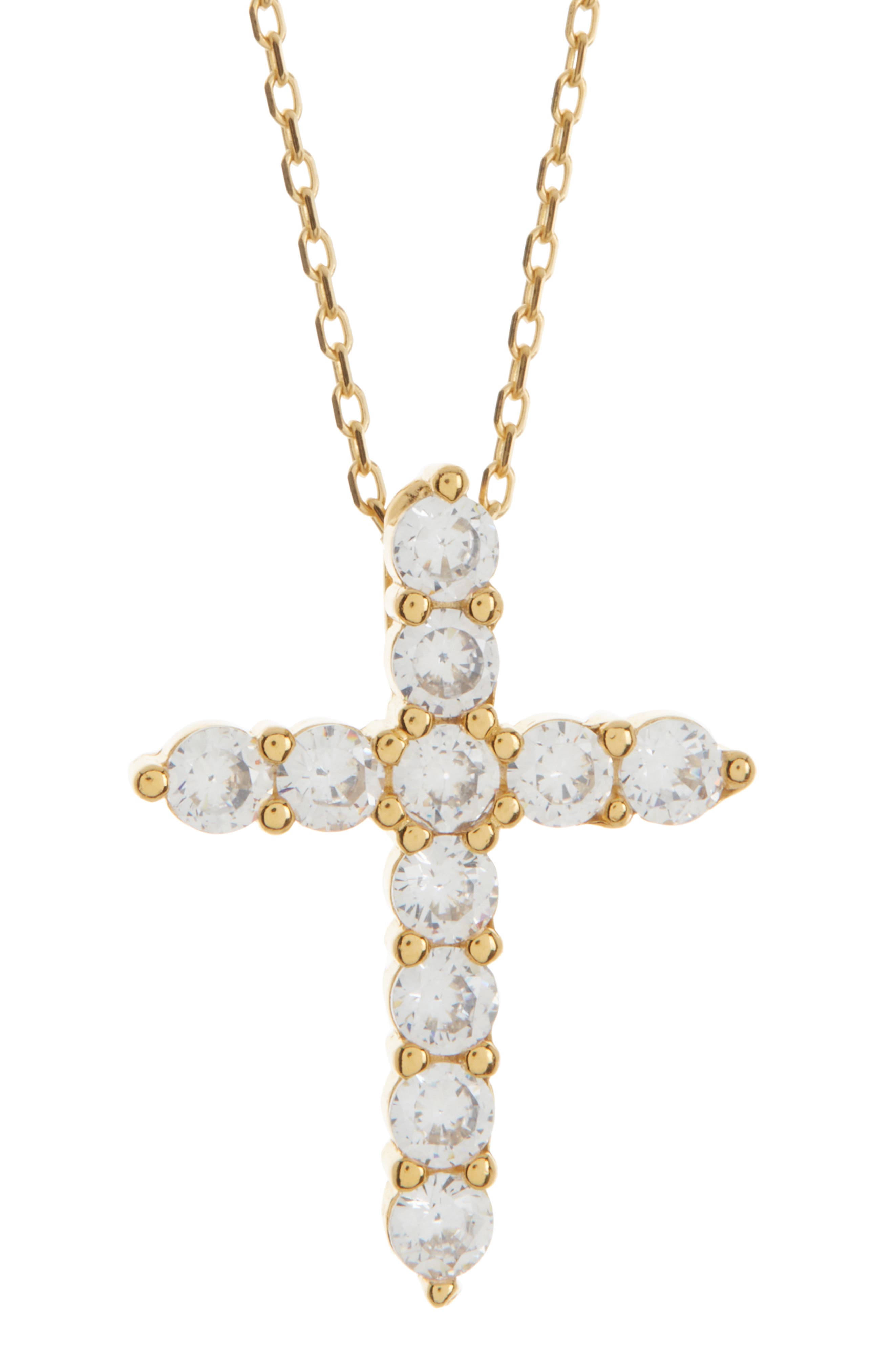 SUZY LEVIAN Goldtone Plated Sterling Silver White Cubic Zirconia Cross Pendant Necklace