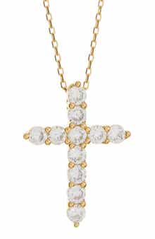 SUZY LEVIAN Goldtone Plated Sterling Silver White Cubic Zirconia Cross Pendant Necklace