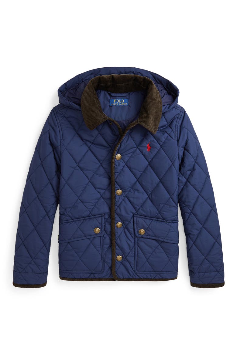 Kids' Quilted Hooded Barn Jacket, Main, color, NAVY