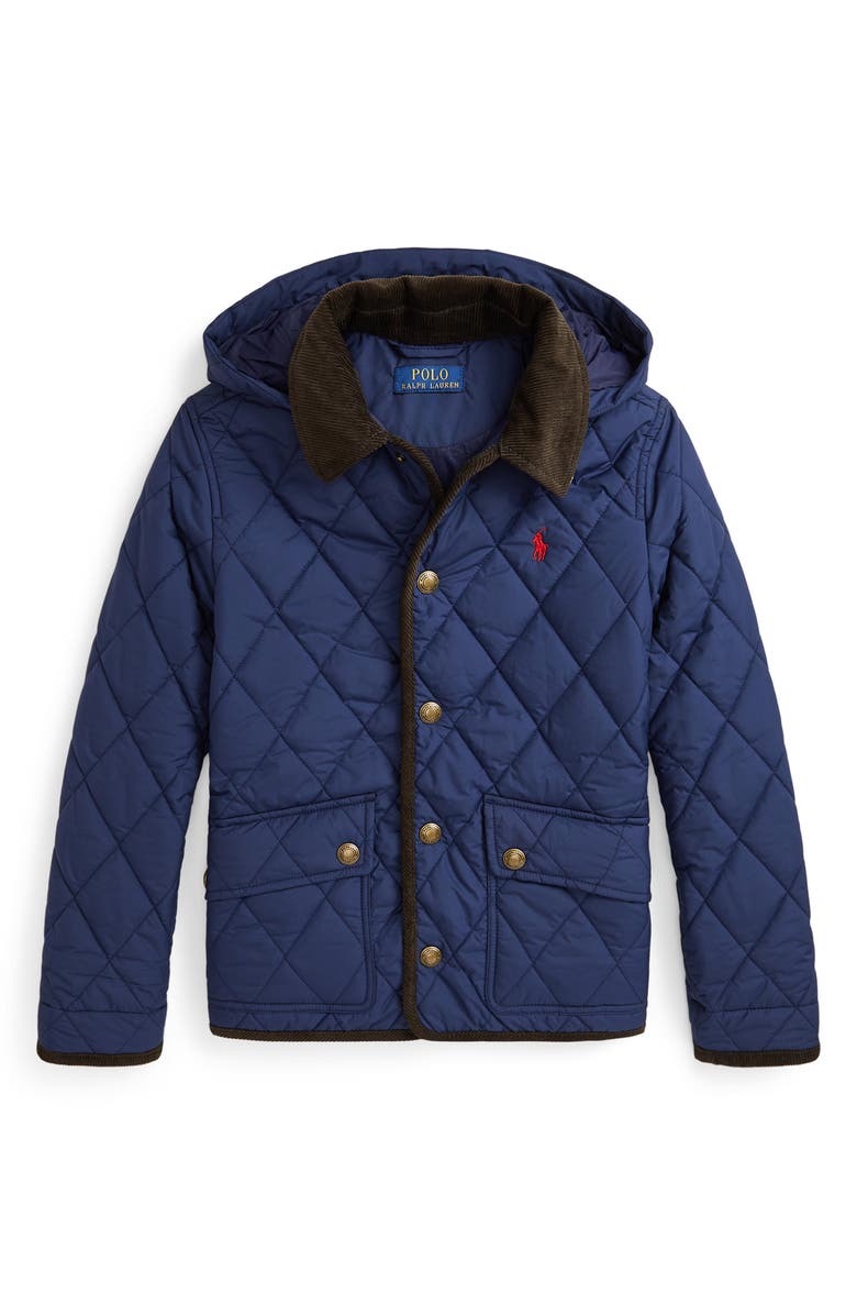Polo Ralph Lauren Kids' Quilted Hooded Barn Jacket, Main, color, Newport Navy