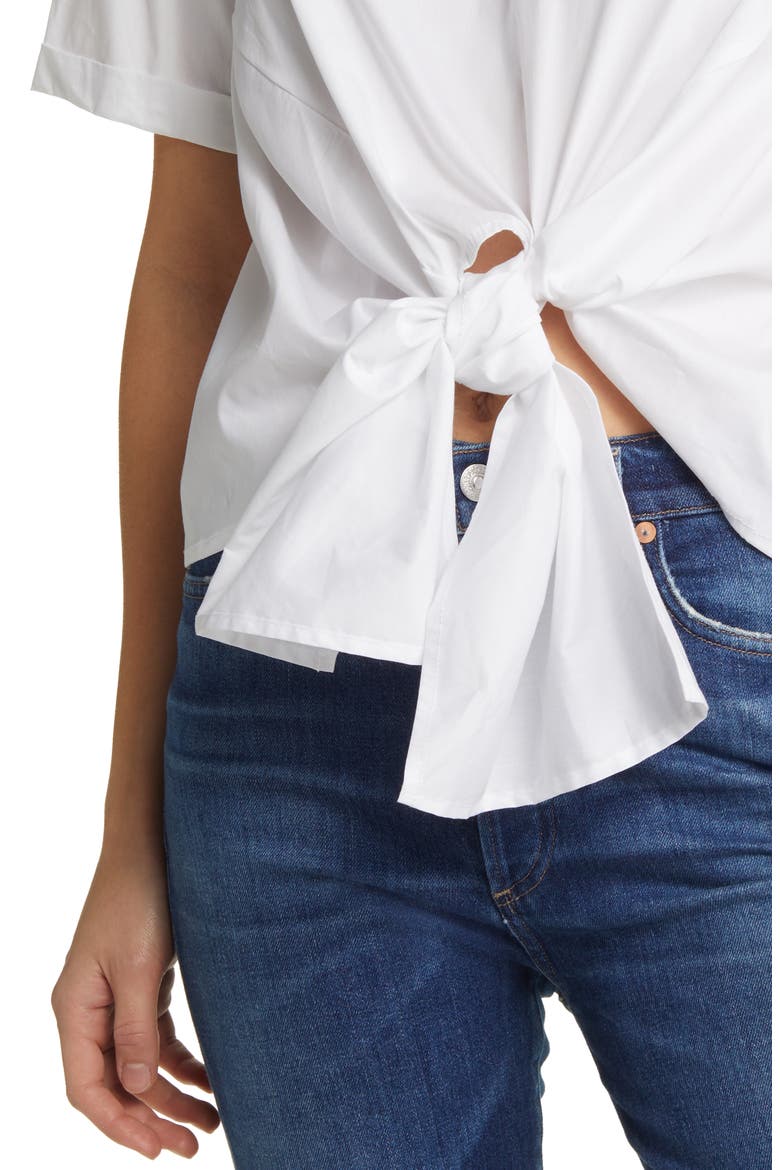 Alexis Tie Front Poplin Top, Alternate, color, WHITE