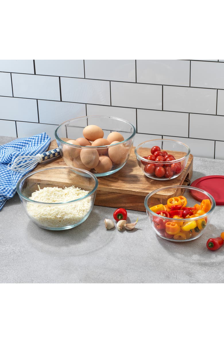 JoyJolt Set of 4 Thick Glass Mixing Bowls with Airtight Lids, Alternate, color, Red