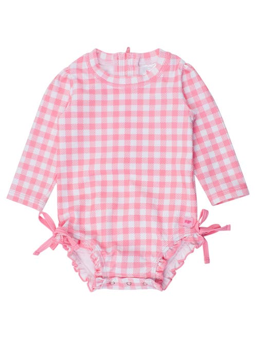 Rufflebutts Toddler Girls Long Sleeve Upf50+ One Piece Rash Guard In Bubblegum Pink Gingham