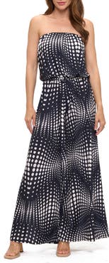 O.L. Printed Wide Leg Strapless Jumpsuit