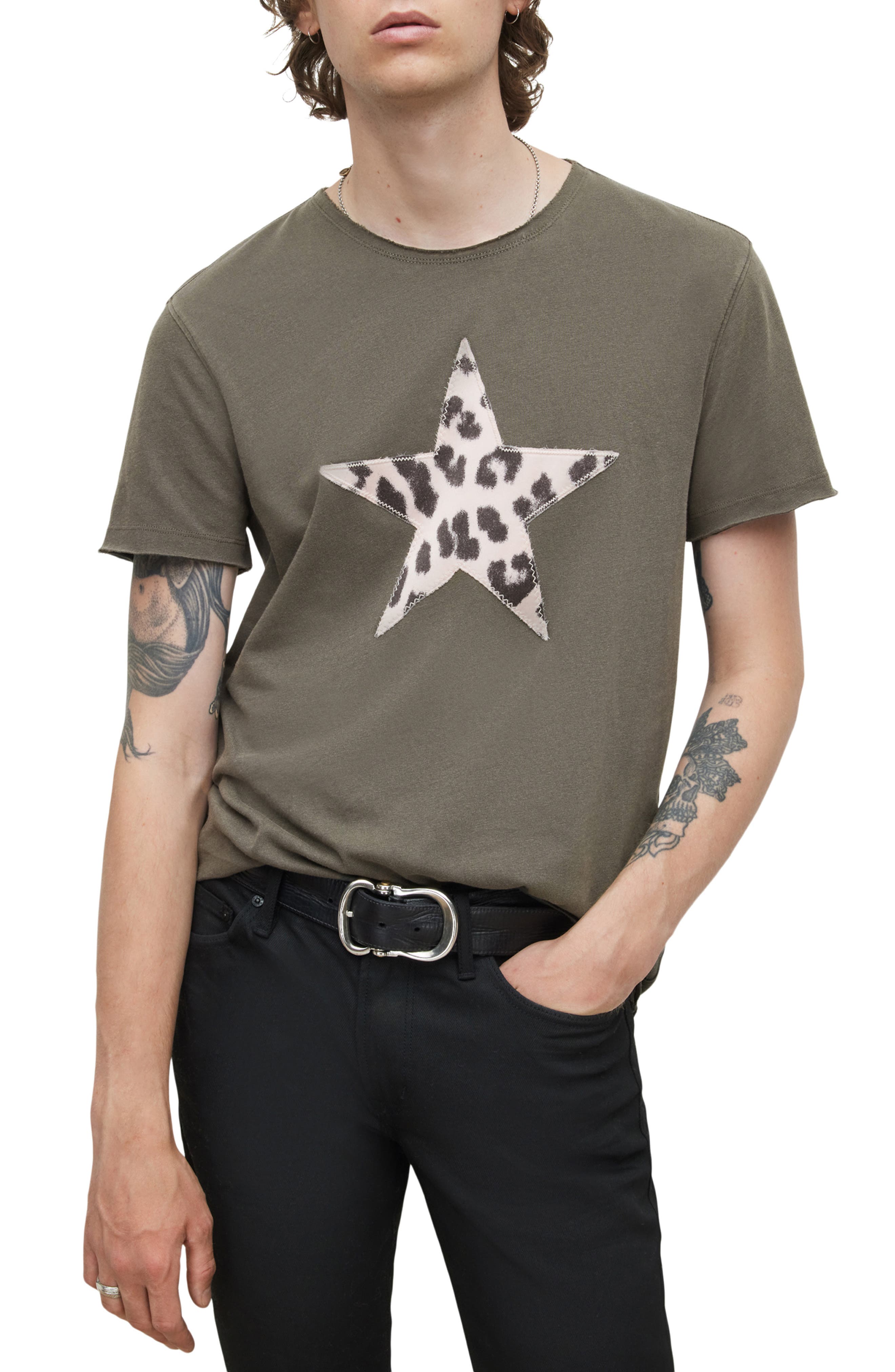 Raw Edge Cheetah Star Appliqué T-Shirt