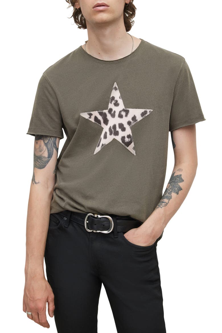 Raw Edge Cheetah Star Appliqué T-Shirt, Main, color, COAL