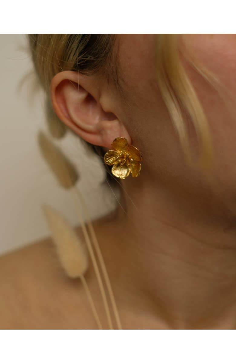 Ottoman Hands Buttercup Flower Stud Earrings, Alternate, color, Brass