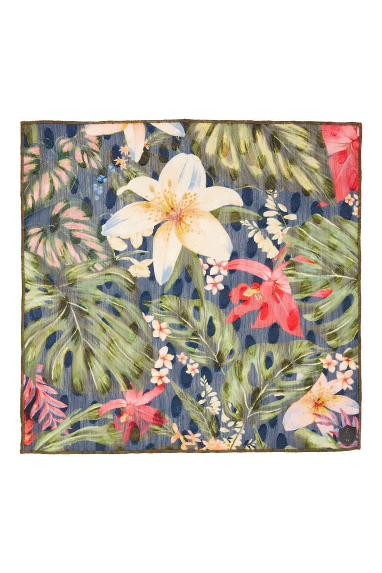 Floral Silk Pocket Square, Alternate, color, NAVY