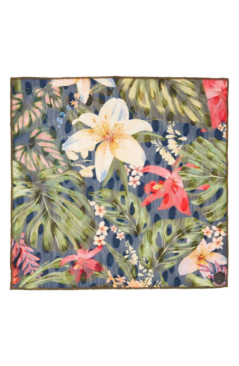 CLIFTON WILSON Floral Silk Pocket Square, Alternate, color, Navy