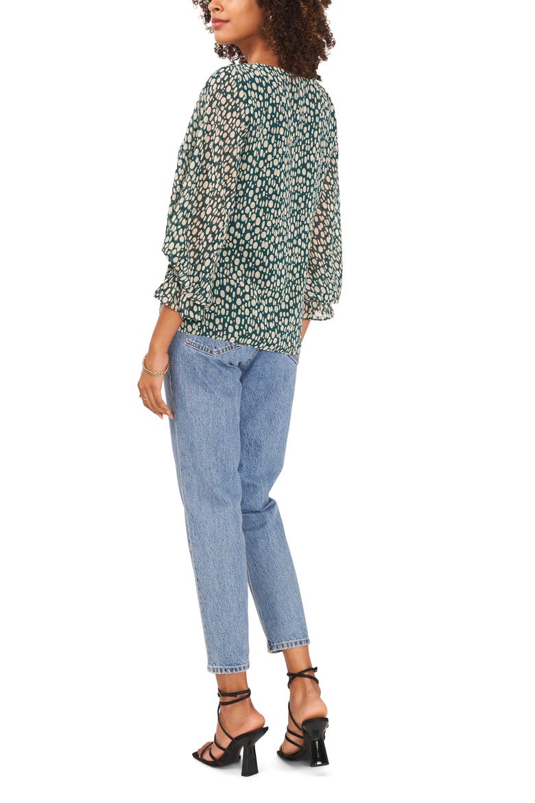 Bubble Sleeve Dot Print Blouse, Alternate, color, RICH SPRUCE