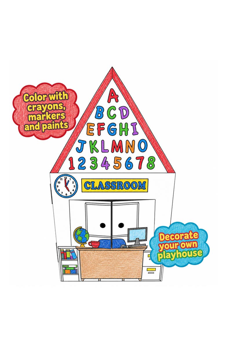 Easy Playhouse Decorate A Cardboard School Fort DIY Craft, Alternate, color, Multicolored