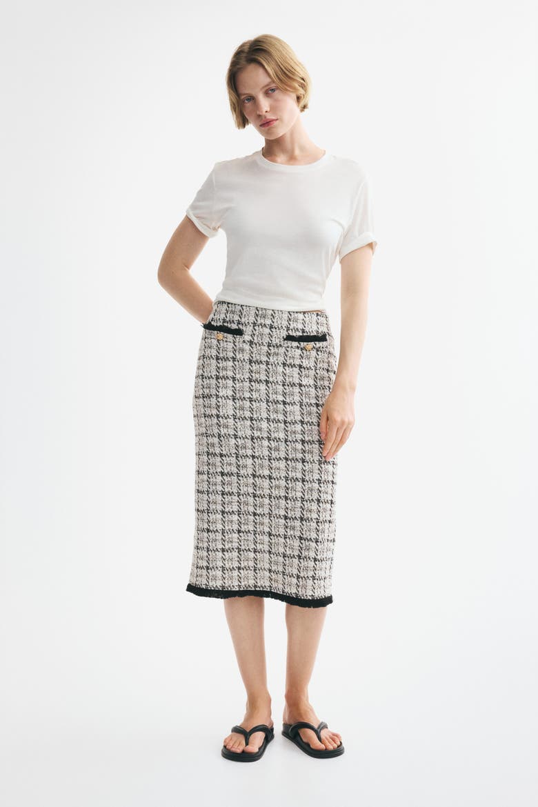 Bouclé-knit Skirt With Fringe, Alternate, color, Cream/checked