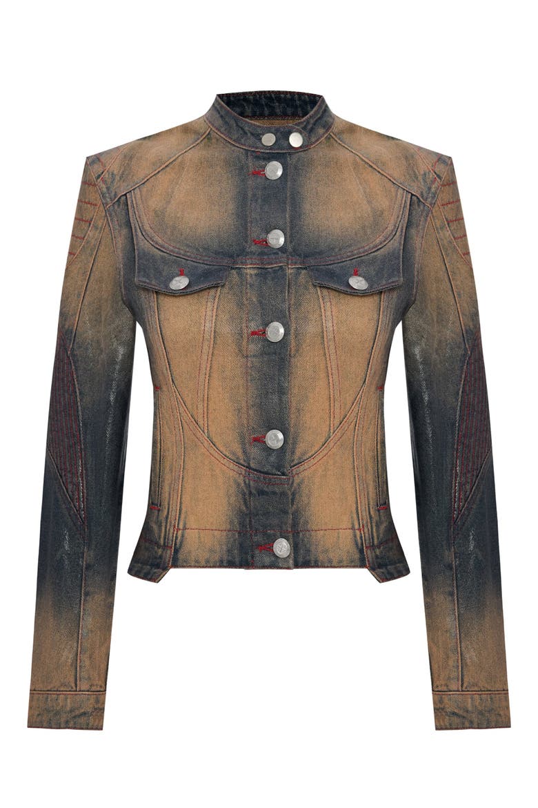 Pure Cotton Faded Motorcycle Denim Jacket, Main, color, BLUE