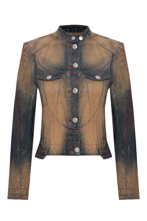 Pure Cotton Faded Motorcycle Denim Jacket