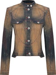 PCFG Pure Cotton Faded Motorcycle Denim Jacket