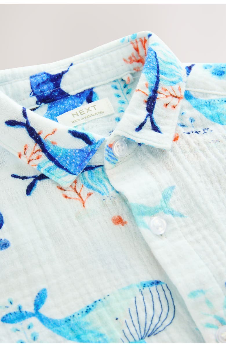 NEXT Kids' Sea Life Print Short Sleeve Cotton Button-Up Shirt, Alternate, color, 