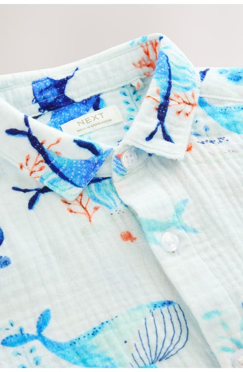 Next Kids' Sea Life Print Short Sleeve Cotton Button-up Shirt In Blue