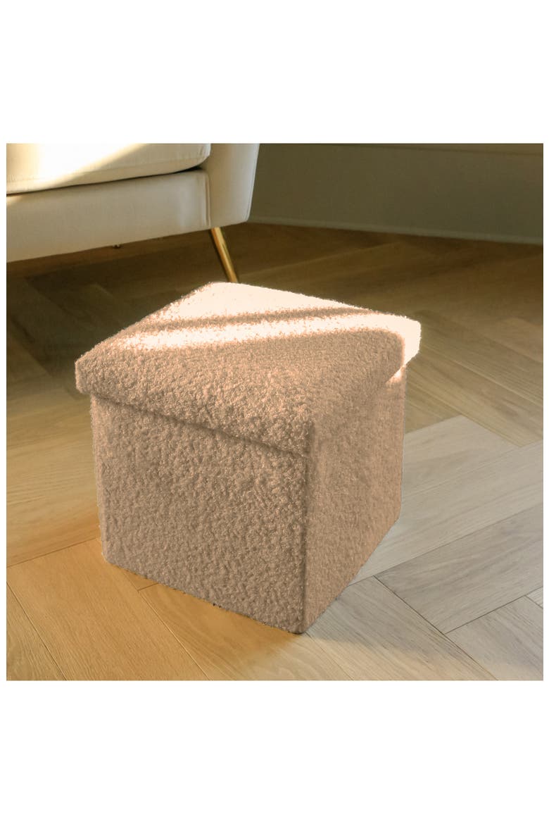 Small Cube Teddy Stash Pouf, Alternate, color, TAUPE