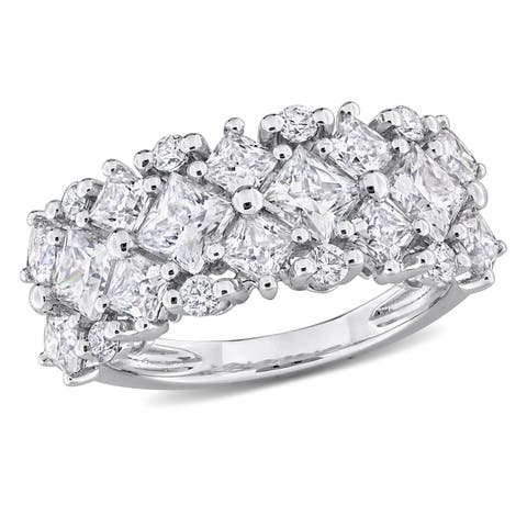 Moissanite Cluster Band Ring Sterling Silver