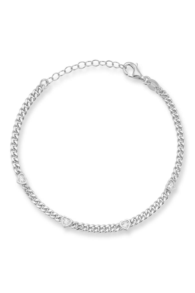Heart Station Curb Chain Bracelet, Main, color, SILVER