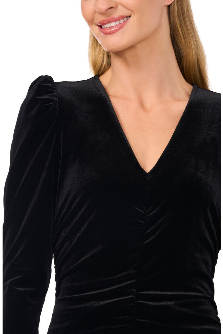 Ruched Puff Sleeve Stretch Velvet Top, Alternate, color, RICH BLACK