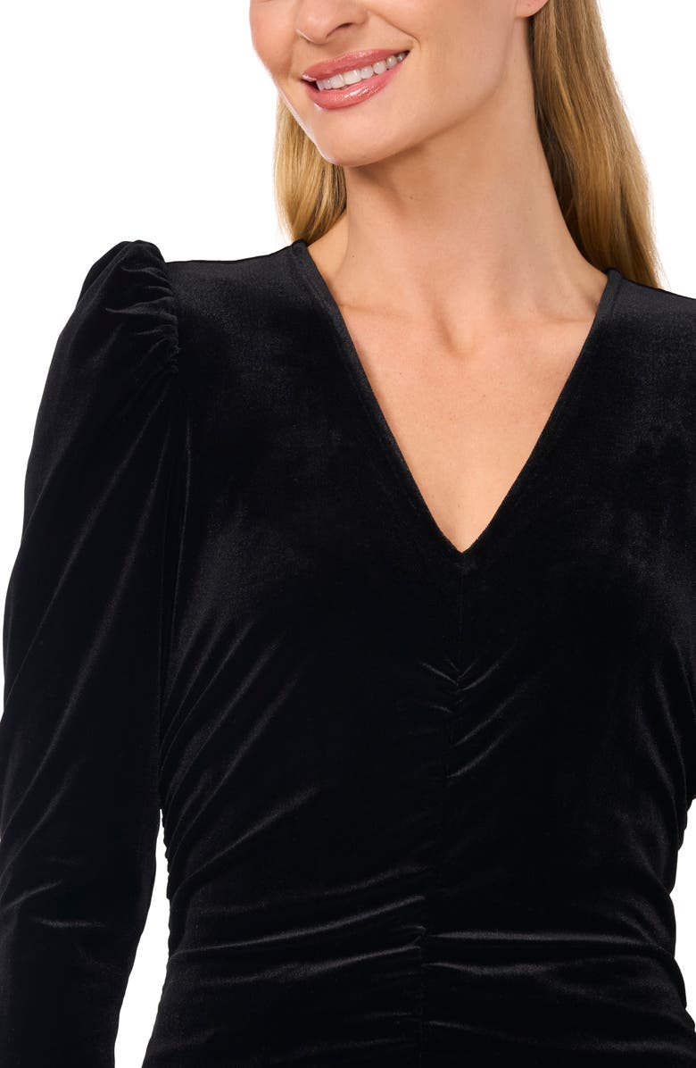 CeCe Ruched Puff Sleeve Stretch Velvet Top, Alternate, color, 