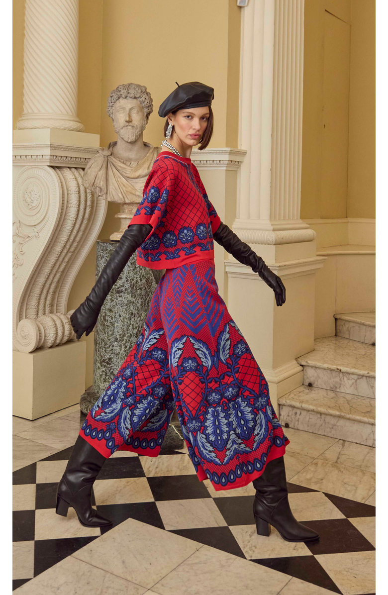 Temperley London Francis Grid Knit Trousers, Alternate, color, Crimson