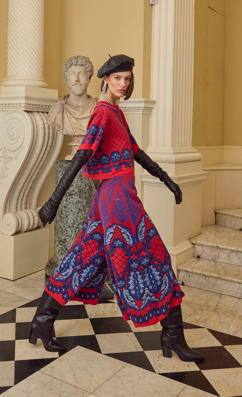 Temperley London Francis Grid Knit Trousers In Red