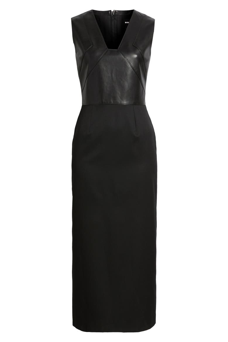 Drumialda Wool & Leather Column Dress, Alternate, color, BLACK