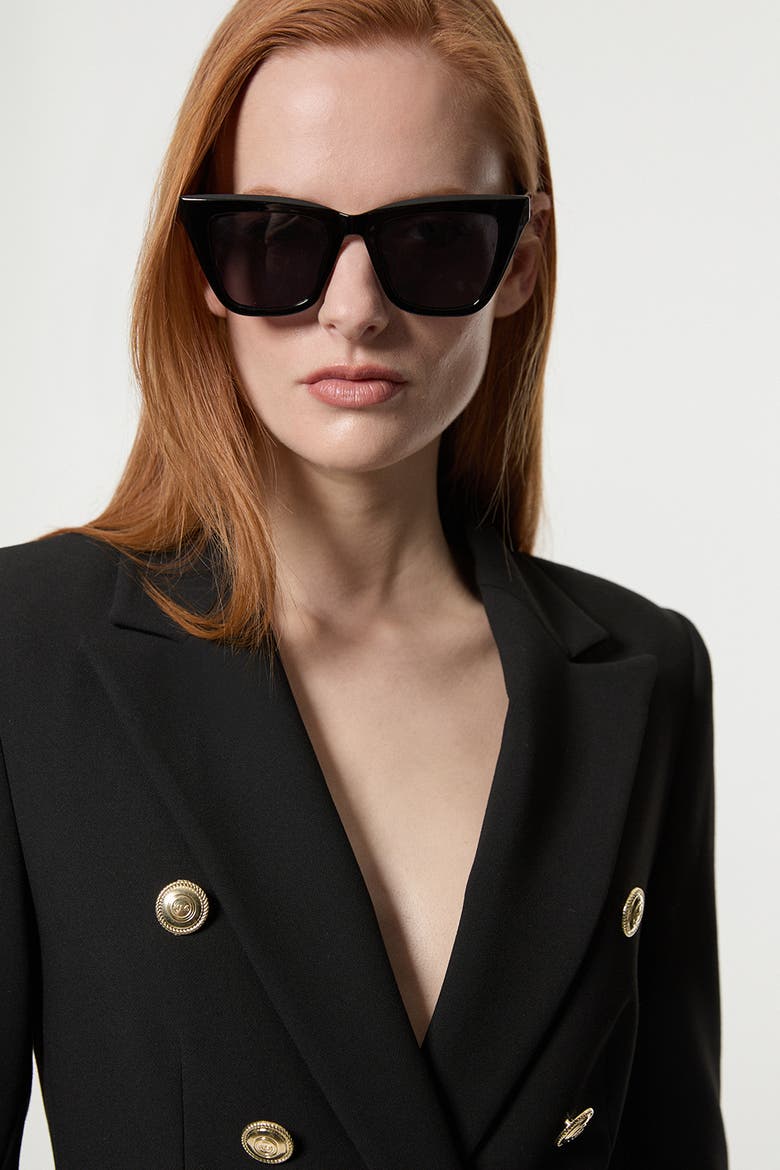 Petite Tailored Button Military Blazer, Alternate, color, Black